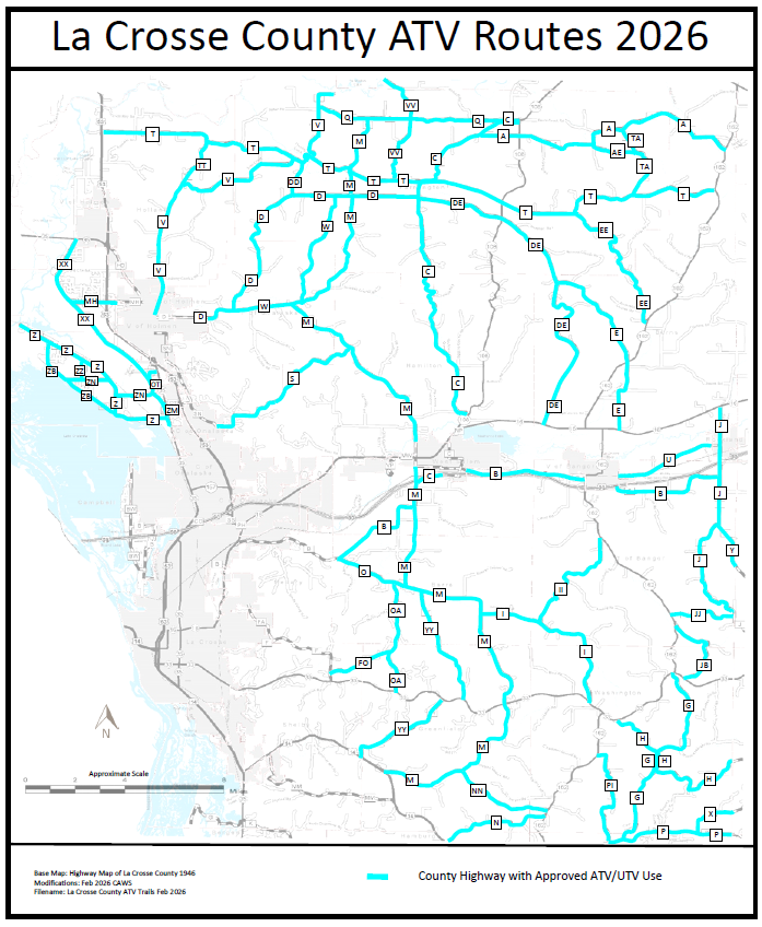 2026 map of the ATV routes identified for County roads