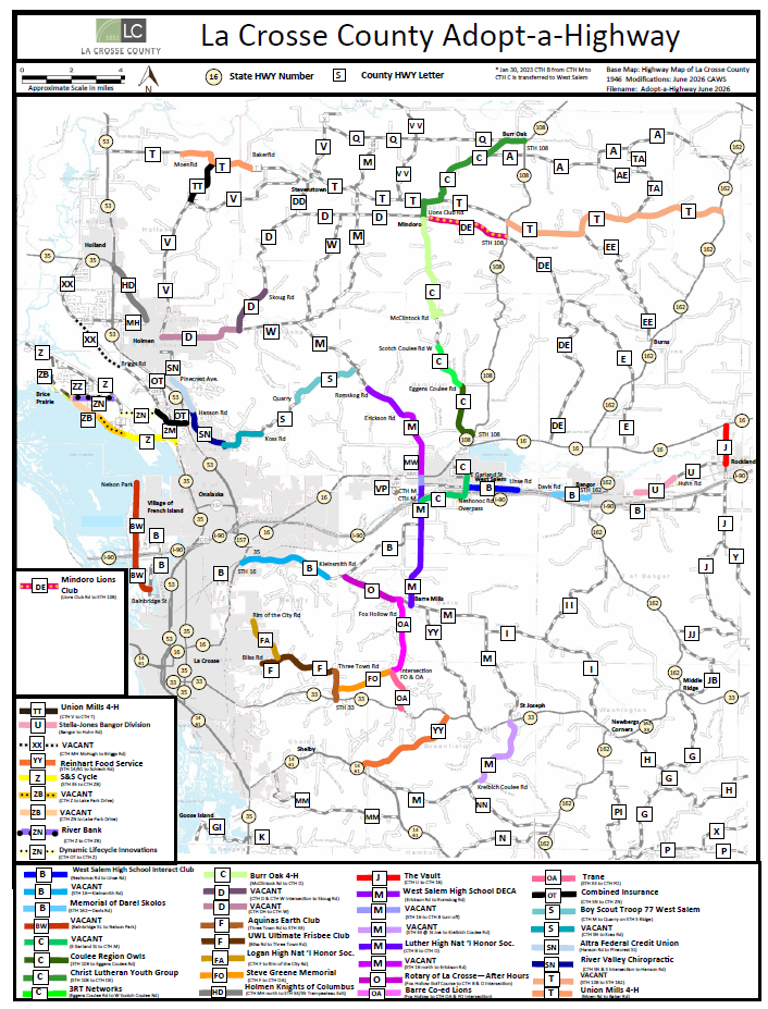 This is a map showing the Adopt a Hwy locations