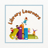 Image of children playing around a book with the words Library Learners 