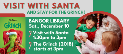 Image of Santa with Children and a movie poster of The Grinch