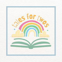 Image of a rainbow and a book with the words Tales for Twos