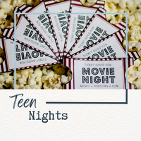 Image of popcorn and movie tickets and the words 